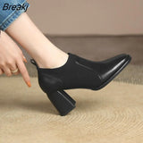 Spring Autumn New Thick-heeled High-heeled Shoes Women's Nude Boots Knitted Single Shoes British Style Small Leather