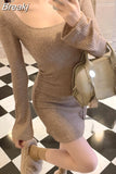 Fashion Knitted Dress Women Long Sleeve Short Party Dress Elegant 2023 Autumn Slim Sexy Y2k Mini Dress Casual Female