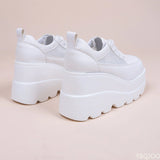 NEW White Wedge Sneakers Shoes Platform Breathable Hollow Shoes Chunky Platform Heel Pumps Shoes Women