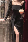 Elegant Evening Party Dress Woman Vintage Black Midi Dress Long Sleeve Casual Slim Dress Korean Fashion 2023 Autumn