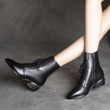 New Autumn and Winter Black All-match Women's Boots Pointed Toe British Style Square Heel Side Zipper Fashion