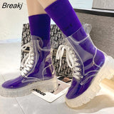 Women Ankle Boots Transparent Thick Sole Waterproof Ankle Boots Women Transparent Heel Booties Sexy Women Rain