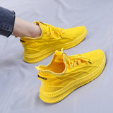 Fashion Spring Female Sneakers Women Shoes Korean Mesh Yellow Ladies Shoes Woman Lace Up Red Black Casual Shoes