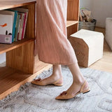 Women's Sandals Summer New Closed Toe Metal Decoration Flat Shoes Pointed Toe Slingback Women Shoes Leather Low Heel