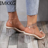 Women's Sandals 2023 Transparent Pvc Sandals Woman Elegant Clear Heel Wedding Dress Shoes Ladies