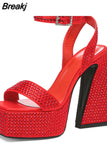 New Platform Woman Sandals Super High Heel 2023 Summer Crystal Fashion Sexy Woman Wedding Sandals Shoes Big Size