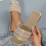 Breakj Women's Shoes 41 Fat Feet Toe Summer New Flat Bottom One-Word Drag Wearing Korean Version Of Cool Slippers Women's