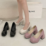 Toe High Heels for Women Temperament Solid Color Leather PU Platform Mary Jane Shoes Party Pumps Zapatos Tacon