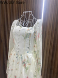 Floral Midi Dress Office Lady 2023 Summer Elegant One Piece Dress Korean Fashion Beach Style Causal Long Sleeve