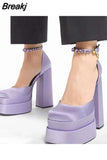 Brand Women High Heesl Shoes Sexy Thick Heel Platform Shoes Square Toe Rhinestone Woman's Pumps Party Wedding Shoes