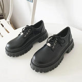 Classic Black Platform Oxford Shoes for Women Spring Autumn Casual Lace Up Flats Woman Fashion Non-slip PU Leather