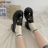 heels loafers women mary janes Women's shoes British style punk platform shoes slip-on loafers small leather shoes
