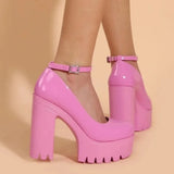 Heeled Ankle Strap Pumps Sweet Platform Pink Square Heel Woman High Heels Pumps Platform Shoes 2023 Spring Woman