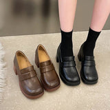 Loafers heels Platform Shoes Casual Slip-On Loafers Round Toe Shoes Woman Chunky Heel Women Shoes Zapatos De Mujer