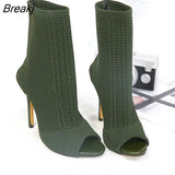 Beige Green Ladies Open Toe Short Boots Elastic Boots Small Hole Hollow Out Breathable Dress Women Boots