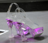 Glowing Sandals Women 2023 Summer New Flowers Transparent High Heels 14.5cm Platform Thick heel Ladies Banquet