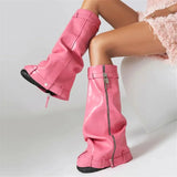 Metal Women's Platform Boots Trend 2024 Zipper Large Size Women's Mid Calf Boots Punk Style Wedges Boots Female Women