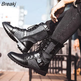 Mid-Carf Punk Boots 2021 Winter Men's Plus Velvet Motorcycle Boots All-match Tooling Shoes Denim Mid-high Army Boots