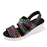 New Wedge Platform Weave Sandals Fashion Peep Toe Comforty Breathable Mom Shoes Female Casual Thick Bottom Sandalias