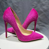 Rose Hairy Women Sexy Pointy Toe High Heel Shoes Classic Designer Slip On Stiletto Pumps for Party Dress 12cm 10cm