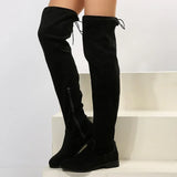 Suede Female Thigh Gigh Boots Women New Autumn Zipper Elastic Knee-high Boots Woman Tube Lace-up Botas Mujer Size