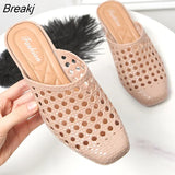 New Summer Outdoor Beach Shoes Slippers Soft Women's Sandals Hollow Out Mid Heel Footwear Antiskid Closed Toe