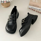 Toe Shallow Mouth Casual Woman Shoes British Style Platform Loafers Woman Brown Retro Mary Jane Shoes College Uniform