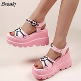 2023 Summer Platform Sandals for Women Sweet Gothic Punk Heart Chain Buckle Comfy Wedge Sandals Woman Shoes Zapatillas