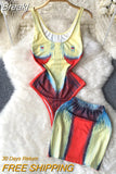 Sexy Women 2 Piece Set Summer Fashion Streetwear Striped Print Sleeveless Bodycon Body Top and Mini Pencil Skirt