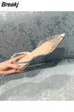 Transparent Sandals 2023 Summer New Baotou Flat Shoes Crystal Low-heeled Women's Shoes Back Strap Sandalias