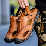 Men's Sandals Leather Men's Slippers Fashion Sandals Luxury Soft Outoor Slippers Man Beach Shoes Big Sizes