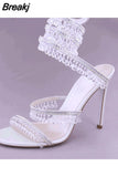 Crystal Ankle Strap Women's Sandals Peep Toe High Heels Shoes Summer Gladiator Sandals Women Luxury Designer