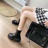 Gothic Hollow Sandals Women Thick Sole Metal Buckle Punk Style Spice Single Shoes Chunky Heel Platform Cross Tied