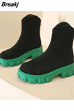 Flat Heel White Ankle Boots Women Shoes Autumn Clogs Platform Winter Footwear Boots-Women Round Toe Low 2023 Rock