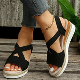 Summer Platform Wedge Sandals Women Plus Size 42 Elastic Strap Gladiator Sandals Woman Patchwork Thick Bottom
