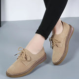 Winter British Style Suede Leather Shoes for Women Flat Heel Lace Up Casual Shoes Solid Soft Sole Single Shoes