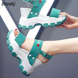 Sandals Sports New Summer Chunky High Heels Female Wedges Shoes for Women's Fish Toe Red Fashion Red Sandalia