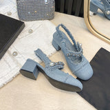 Women Summer 7cm High Heels Shoes Sandals Lady Bling Mules Slingback Silver Pumps Female Denim Sandals Bridal Quality