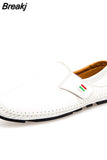 Men Soft Casual Loafers Handmade Leisure Shoes Breathable Slip-On Flats Comfortable for Drive White Sneakers for