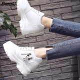 Women Shoes 2023 New Fashion Dad Shoes Spring Female Casual Sneakers Wedge High Heel Beige/White Sneakers