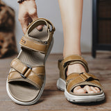men sandals outdoor Leisure Chunky Bottom Sewing Breathable Hollow Slip-On Genuine Leather Men Business Sandals