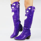 Design Female Western Boots Pointed Toe Slip-On Heart-Shaped 2023 Fashion Cowgirl Comfy Women Knee High