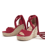 Women's Espadrille Ankle Strap Sandals Wedges Woman Pumps Platform Women Summer Shoes Comfortable Flax Hemp Canvas High