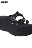 Brand New Gothic Style Vampire Cosplay Platform Wedges Woman Shoes Sandals 2023 Summer Women Shoes Slipper