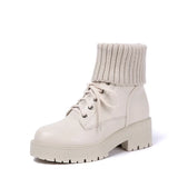 Martin Boots Girls College Style Students Non-Slip Thick Soles Plush Warm Wool Rice White Large Size Short