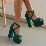 High Heeled Women's Sandals New Fashion 2023 Summer Ankle Buckle Flock Sandals European Style Sexy Party Banquet