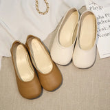 Grandma Shoes Women's Summer 2024 New Flat-Soled Shallow Single Shoes Retro Mango Head Bean Shoes Low-Heeled Leather