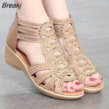 Soft Leather Roman Sandals Women's 2022 Summer Chunky Heel Mom Shoes Fashion Outerwear Women's Sandals Wedge Women's