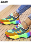 Women's Vulcanized Shoes Round Toe Color Contrast Sports Shoes Women's Front Lace Up Thick Soles Women's Casual Sports