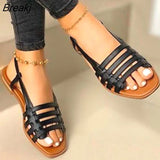 New Summer Elegant Women Flat Sandals Hollow Out Gladiator Open Toe Outdoor Sports Beach Flats Ladies Footwear Plus